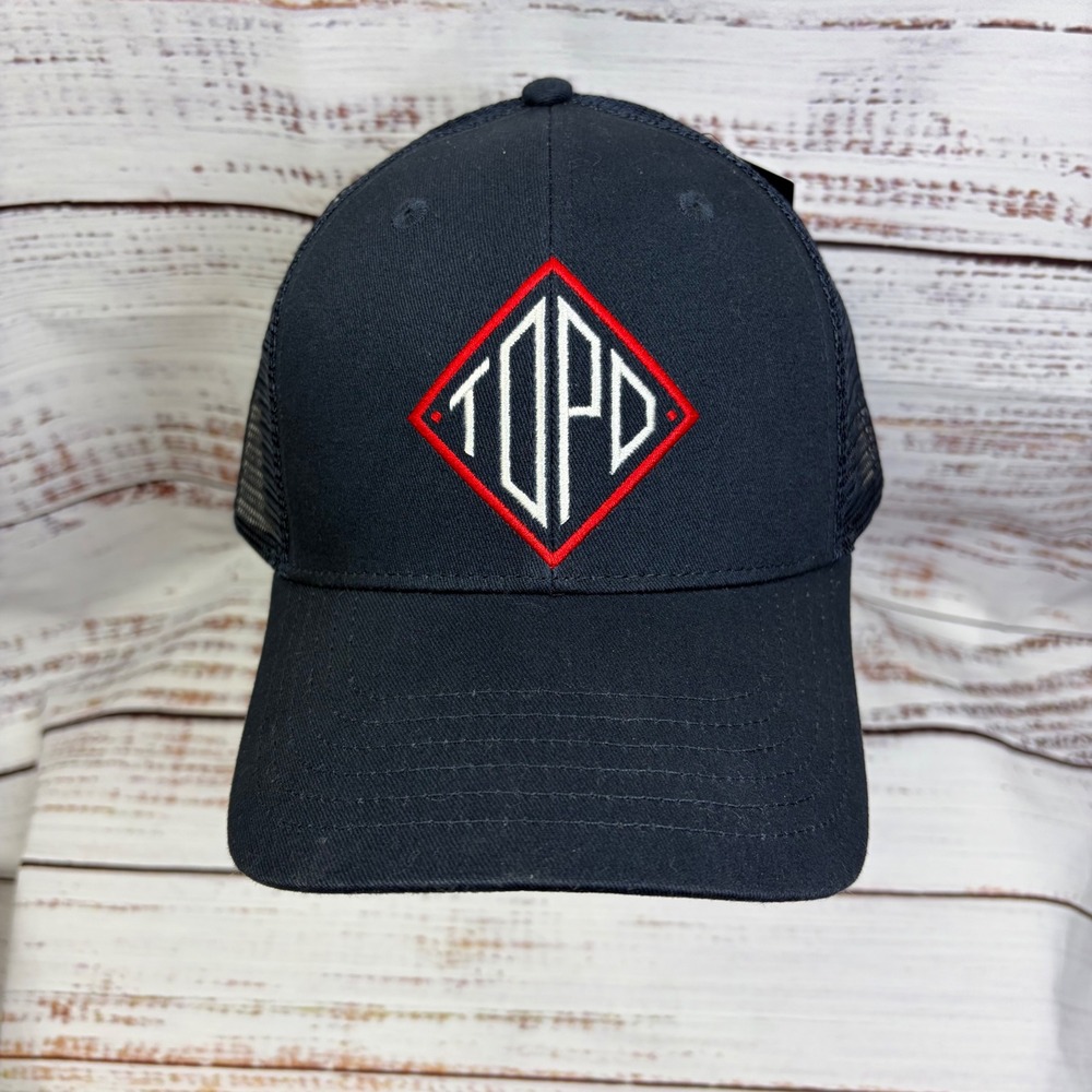 Topo Designs Mens Diamond Logo Trucker Hat Black Mesh Snapback Cap NWT